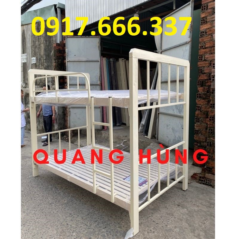 Giường sắt hộp vuông 2 tầng 1m/1m sắt hộp 4x8 cao cấp dày dặn
