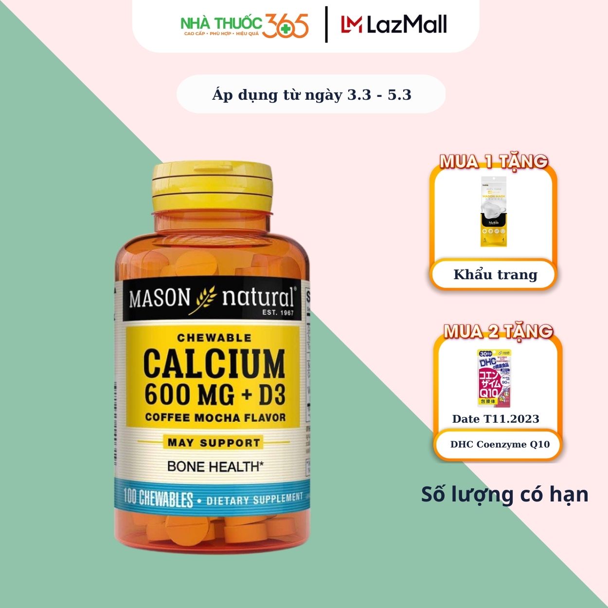 Viên Uống Hỗ Trợ Sức Khỏe Xương Khớp MASON Natural Calcium 600MG + D3 Tăng Cường Canxi Cho Cơ Thể, Cải Thiện Sức Khỏe, Cho Nhiều Đối Tượng - 100 Viên