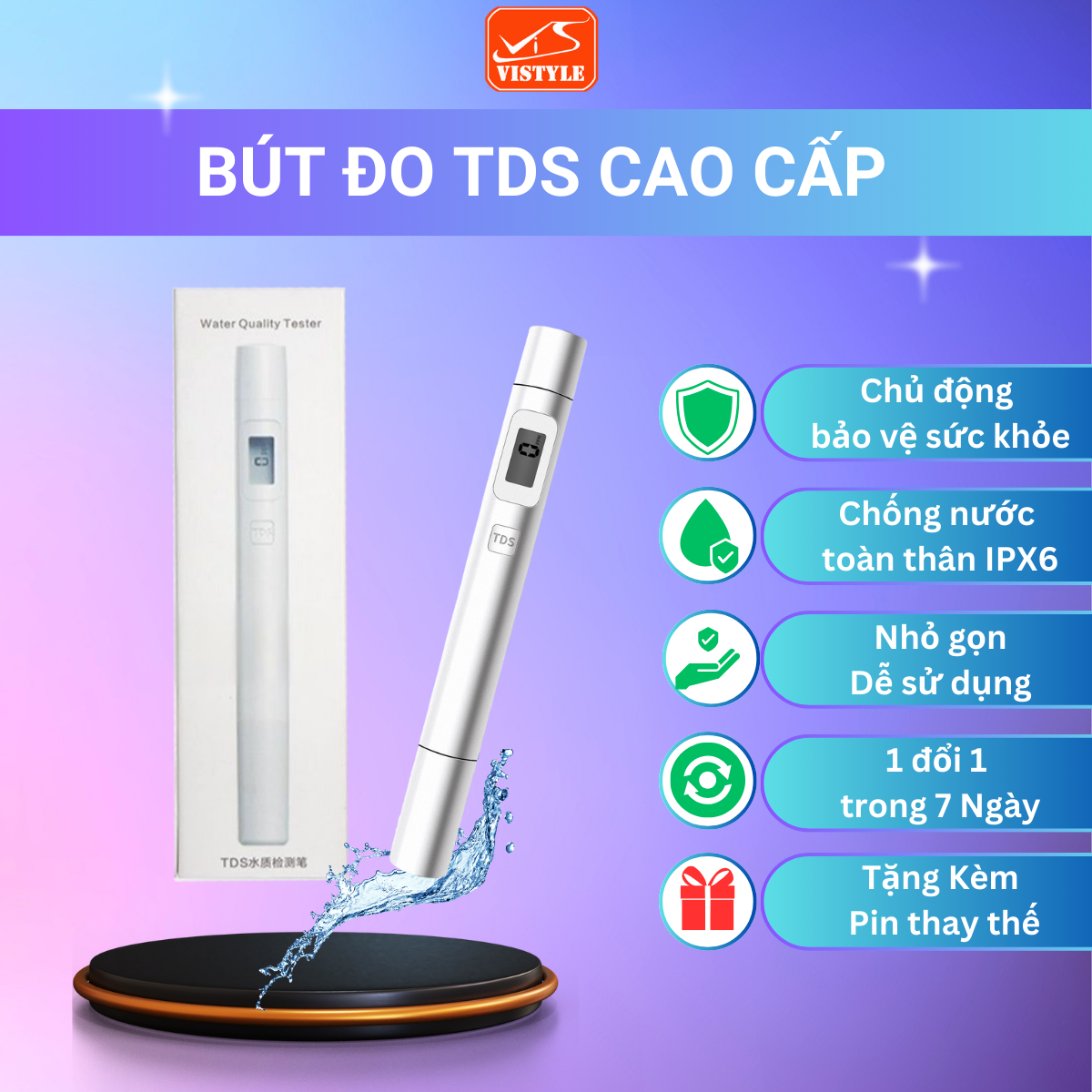 Bút đo TDS Kiểm tra nước Bút thử nước sạch Độ chính xác cao Dễ dàng sử dụng vistyle shop