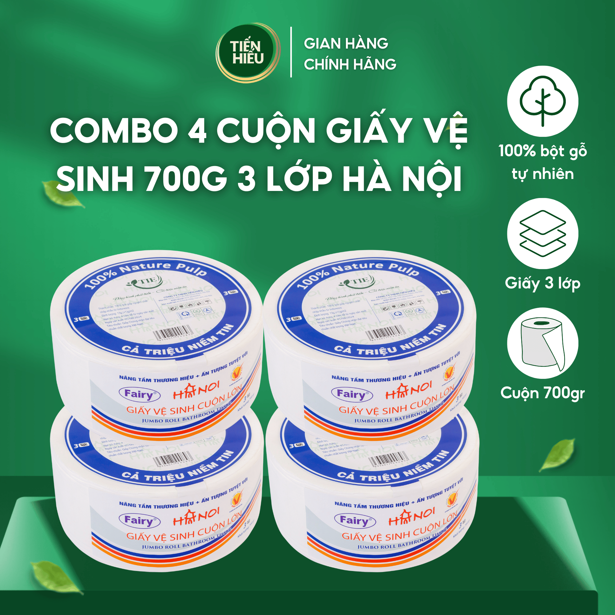 Combo 4 Giấy vệ sinh cối công nghiệp Hà Nội 2 lớp 700g