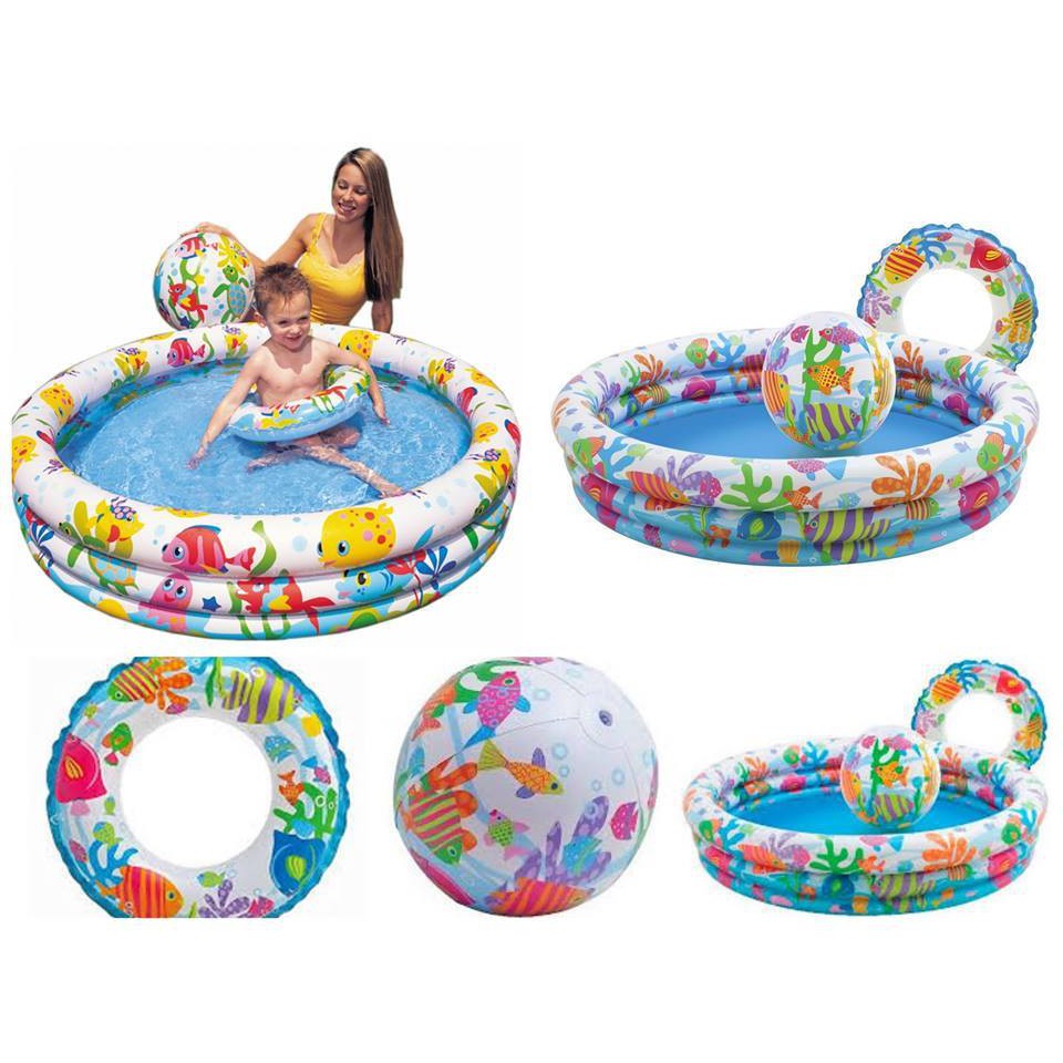 Bể bơi Intex 3 tầng 1m32* 28cm tặng kèm bóng + phao tròn Intex 59469 Bể bơi Intex 3 tầng 1m32* 28cm tặng kèm bóng + phao tròn Intex 59469