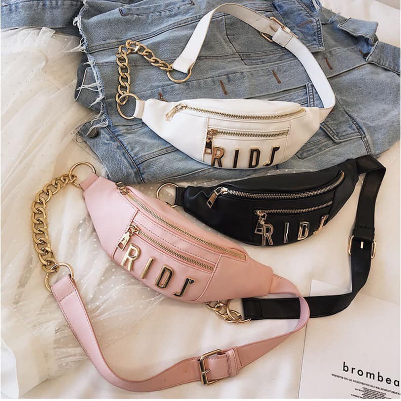 Túi bao tử ridj dây đeo da phối xích túi đeo bụng hình shop chụp siêu hot hittt
