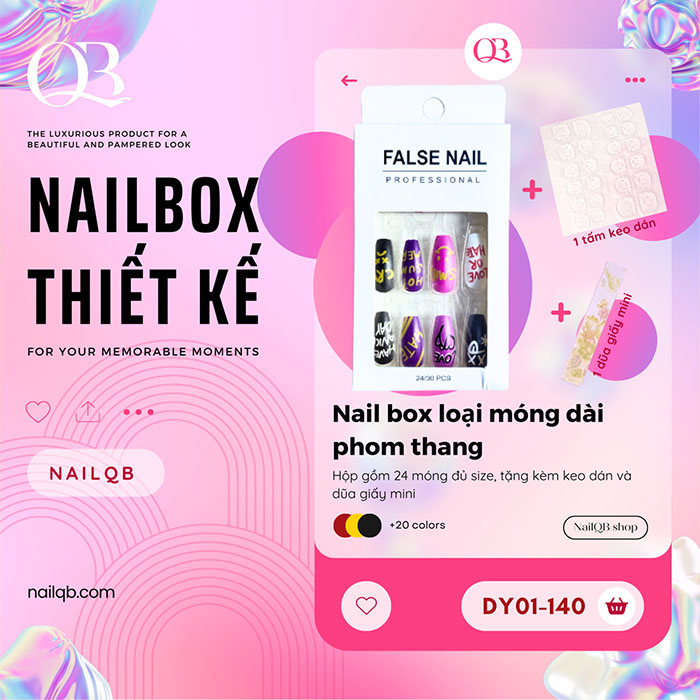 Set 24 móng tay giả nhám kèm keo dũa nail box móng úp thiết kế sẵn form thang nhiều kiểu dáng xinh xắn dễ thương cá tính cho nữ