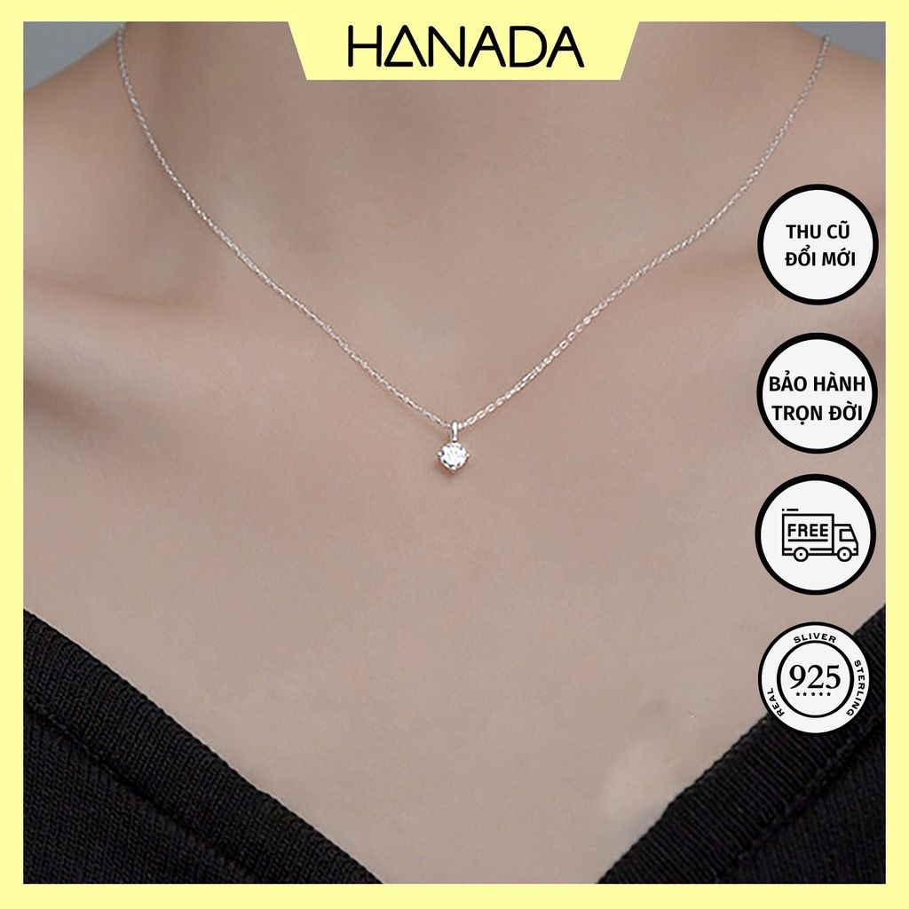 Dây Chuyền Bạc 925 Đá Ziconia 7A Sáng Lấp Lánh Vòng Cổ Một Đá Hanada 0981