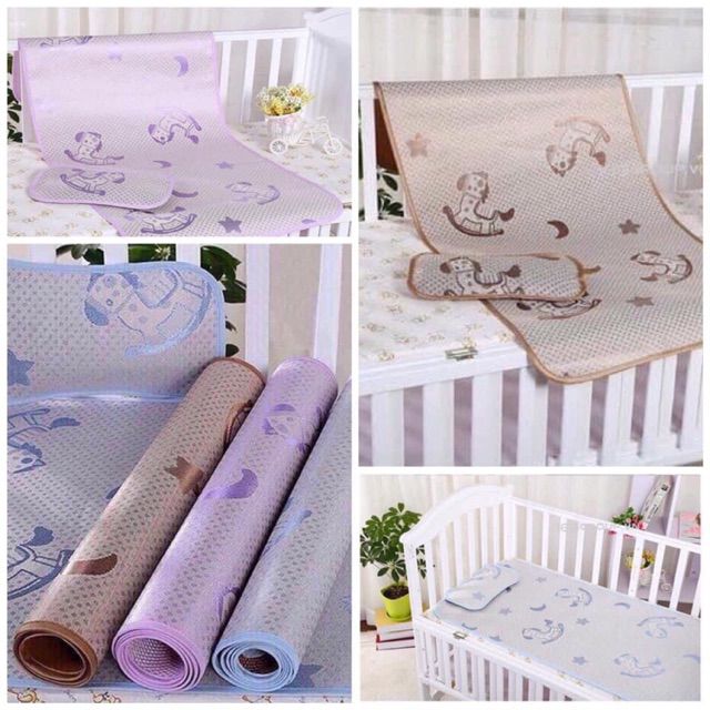 Chiếu điều hòa cho bé, Chiếu lụa Tặng kèm gối thảo dược cho bé, Kích thước 60x90cm