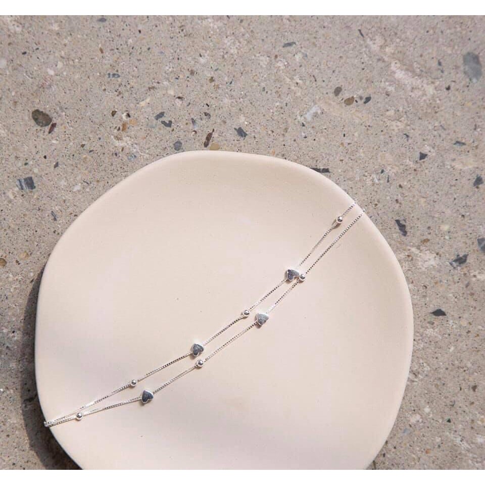 Lắc chân bạc Tlee, lắc chân trái tim sợi kép xinh xắn - TleeJewelry