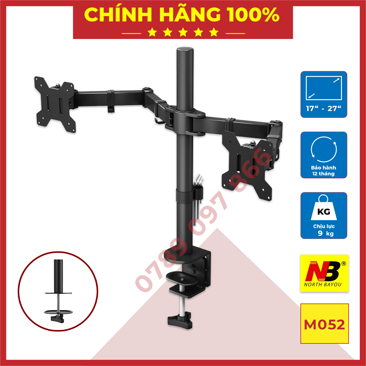 Giá treo hai màn hình máy tính m052 17 - 27 inch kẹp bàn - giá đỡ 2 màn hình giá tốt