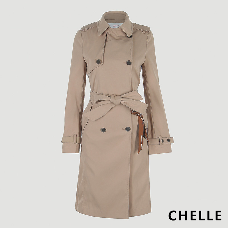 Áo măng tô kaki nữ dáng dài dây buộc eo rời thời trang Chelle - N65W19D020