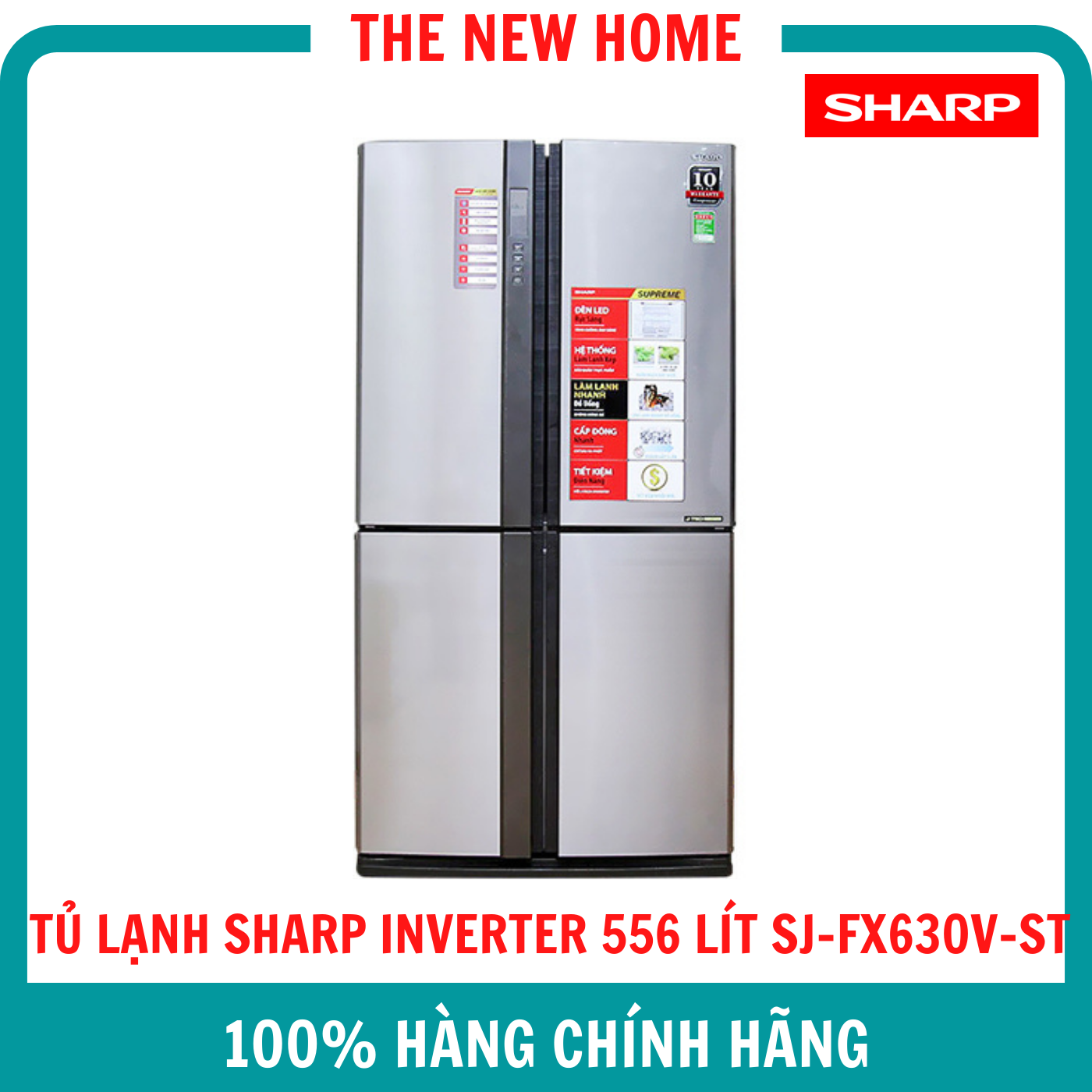 Tủ lạnh sharp inverter 556 lít sj-fx630v-st - hàng chính hãng
