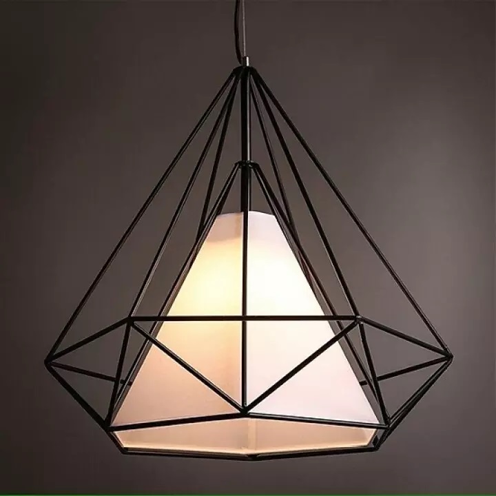 Đèn trang trí bàn ăn quầy bar quán cà phê hình kim cương đèn thả đơn màu đen 250mm led E27 8276/1BK