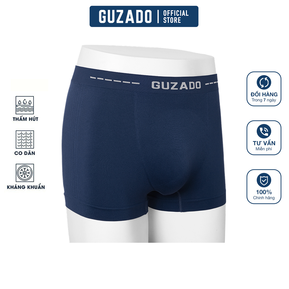 Quần Lót Boxer nam GUZADO Dệt Không Đường May Kháng Khuẩn Siêu Co Giãn Cạp Chun Chắc Chắn Thấm Hút Nhanh GBX04