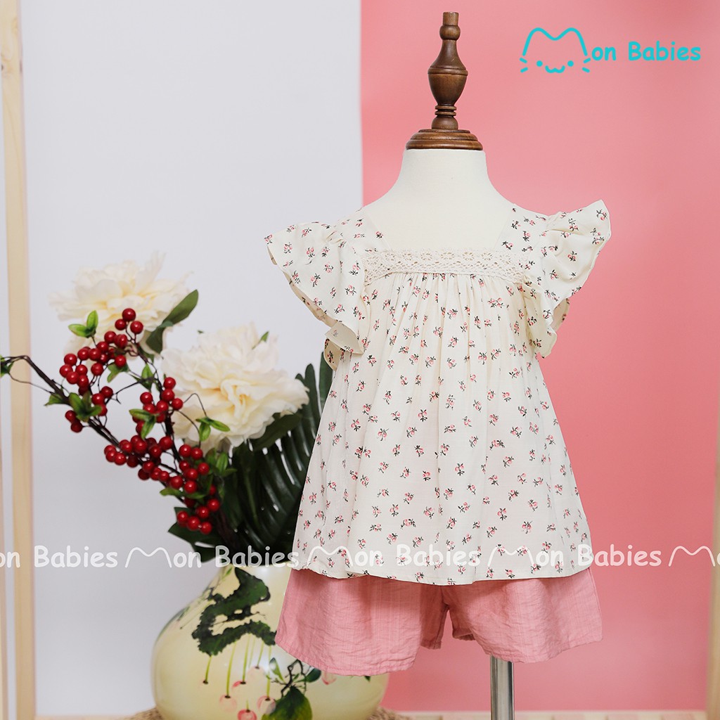 Bộ cộc bé gái tay cánh tiên bé gái, Bộ hè bé gái Monbabies chất đũi tơ mềm mại thoáng mát cho bé 2-6 tuổi VL73