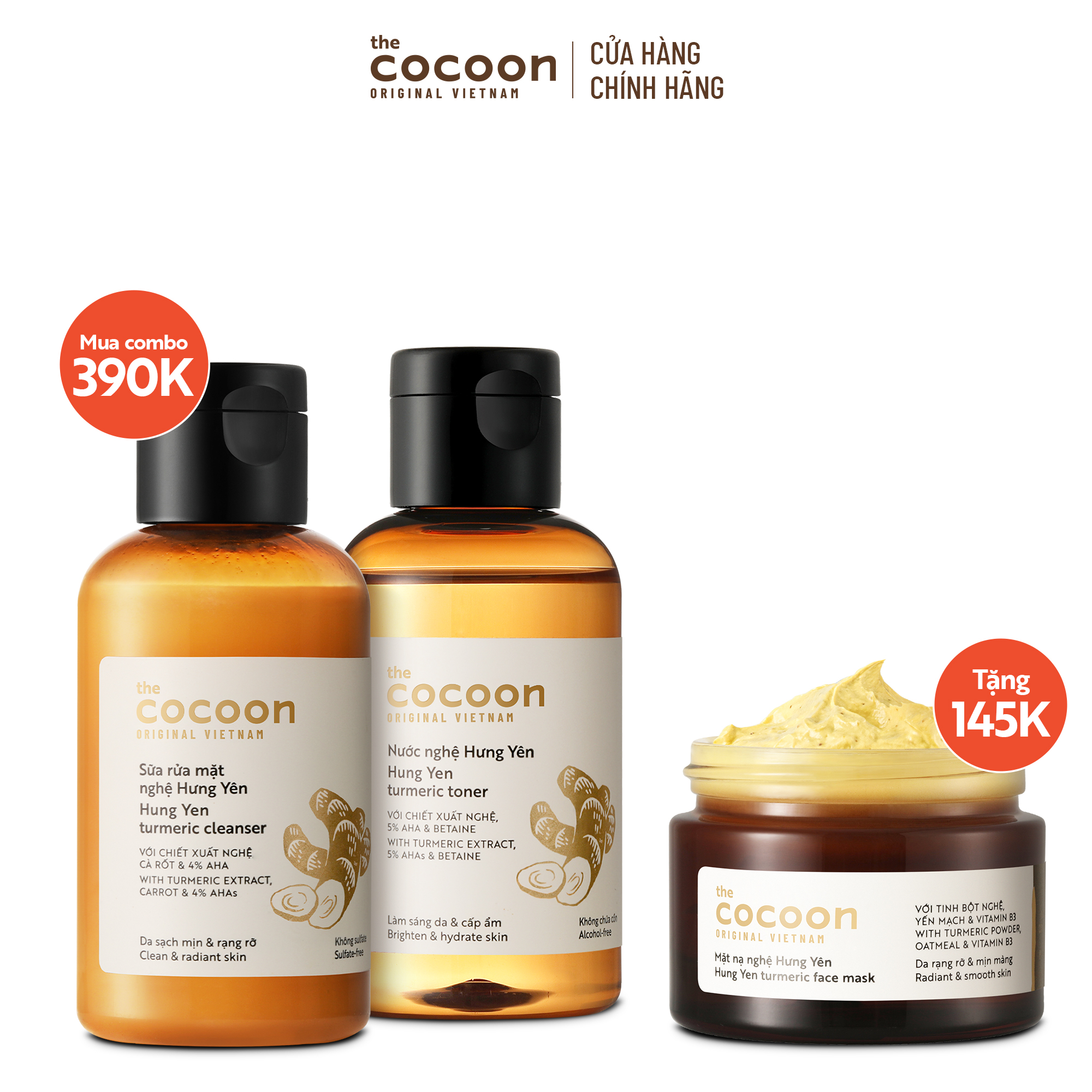 SPECIAL COMBO sáng da cơ bản từ nghệ Hưng Yên Cocoon - Tặng mặt nạ nghệ 30ml