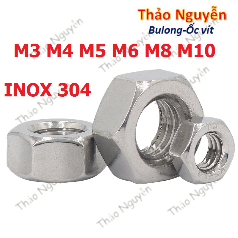 Đai ốc, tán ecu inox 304 dùng cho bulong m3 m4,m5 m6 m8 m10 5 con