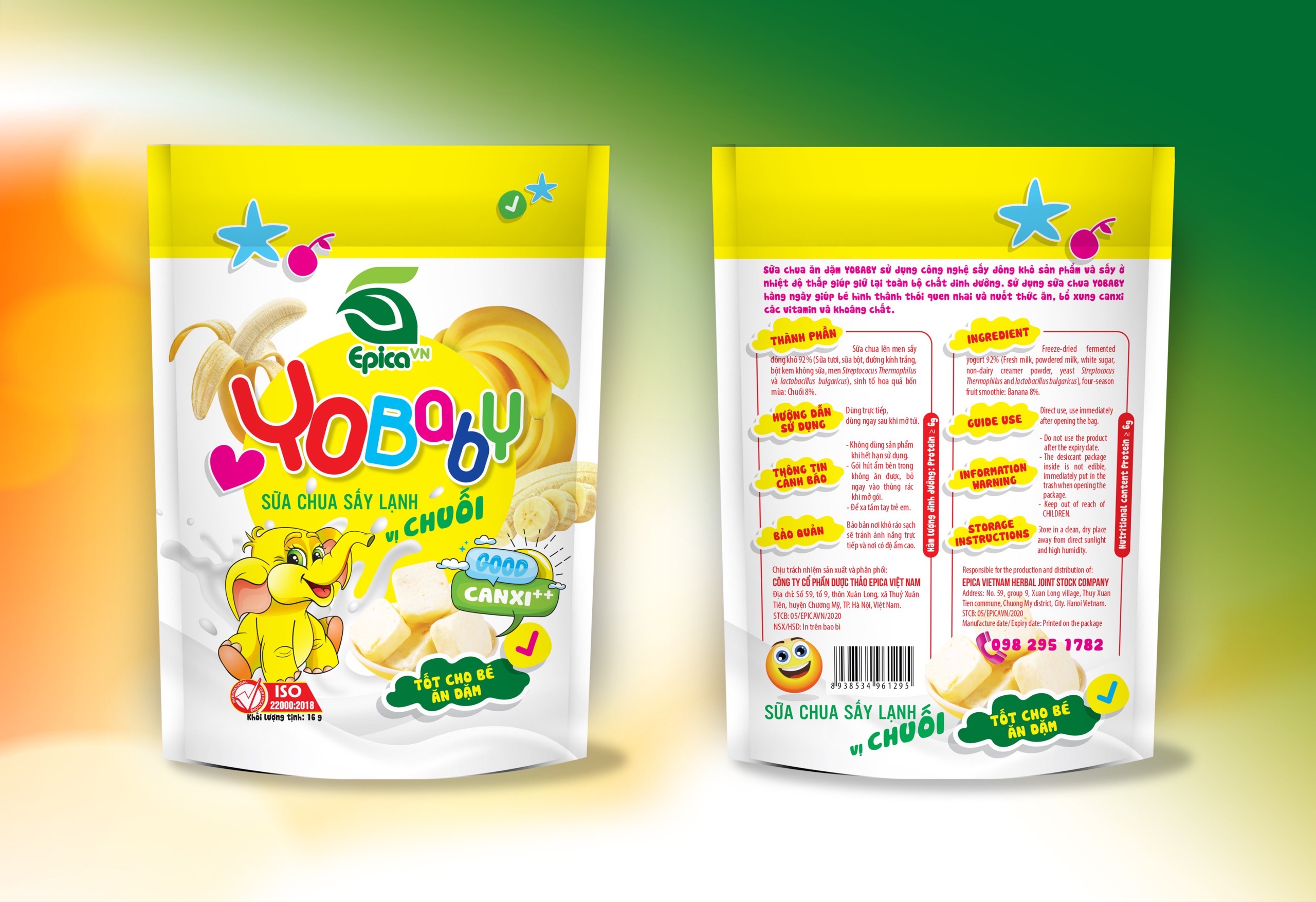 Sữa chua sấy vị chuối túi 16g EPICA (Bịch nhỏ gọn, tiện dụng) chua ngọt màu tự nhiên