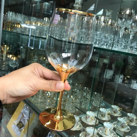 Bộ 6 ly pha lê uống rượ.u vang 450 ml mạ vàng 24k Tiệp Khắc
