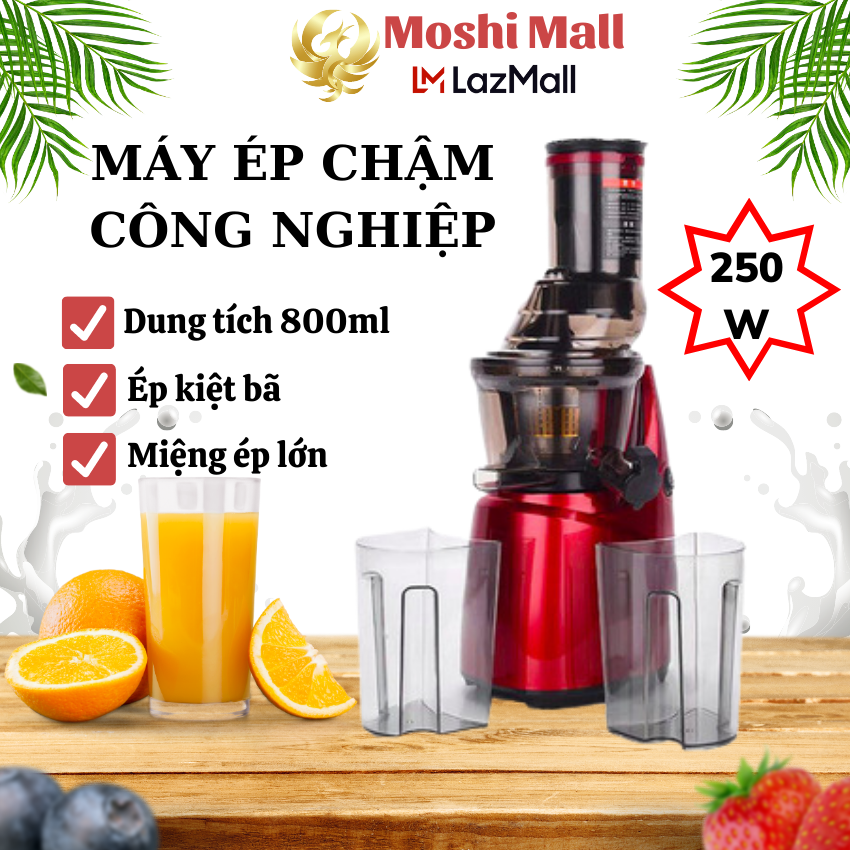Máy ép chậm, máy ép hoa quả, máy ép trái cây, máy ép trái cây chậm, máy ép hoa quả chậm, Máy ép chậm công nghiệp 250W, Ép kiệt nước, bã khô, giữ lại dương chất trong trái cây - BH 12 tháng