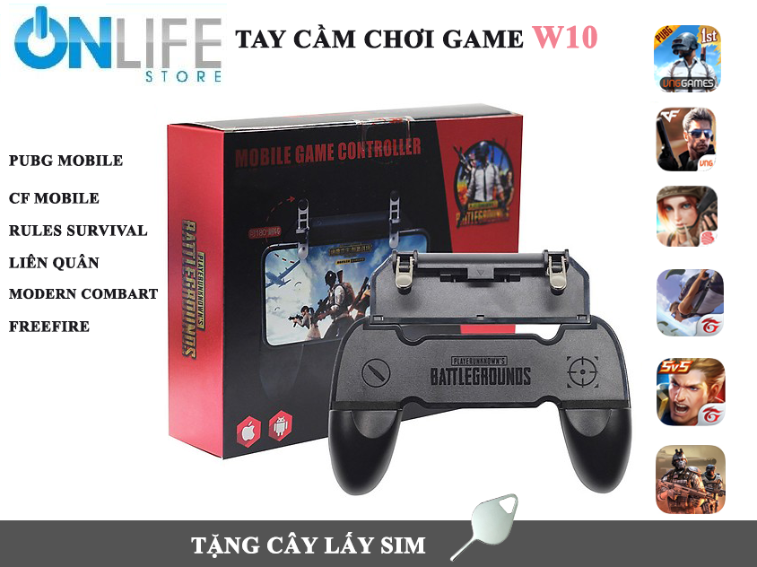 Tay Cầm Game Nút Chơi Game W10 Có Nút Bắn Cho Điện Thoại Pubg, Ros, Free Fire Tặng Nút Chơi Game Joystick