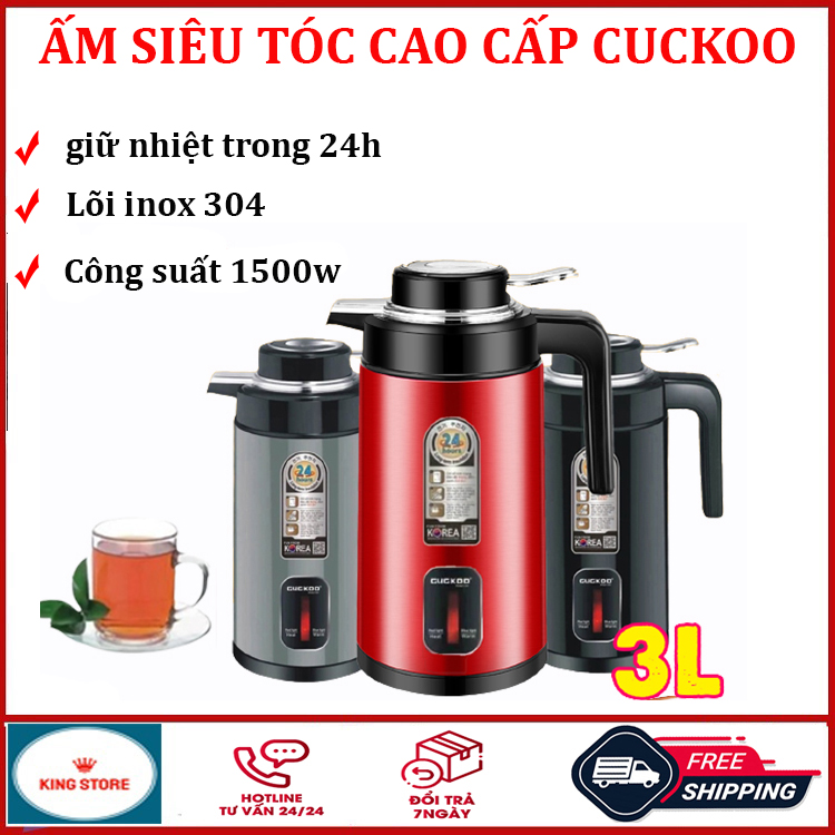 Bình đun siêu tốc, ấm siêu tốc giữ nhiệt Cuckoo dung tích 3L, công suất 1500w, lõi 304 giữ nhiệt tốt, ấm siêu tốc mini, phích nước nóng, ấm đun nước siêu tốc, ấm điện