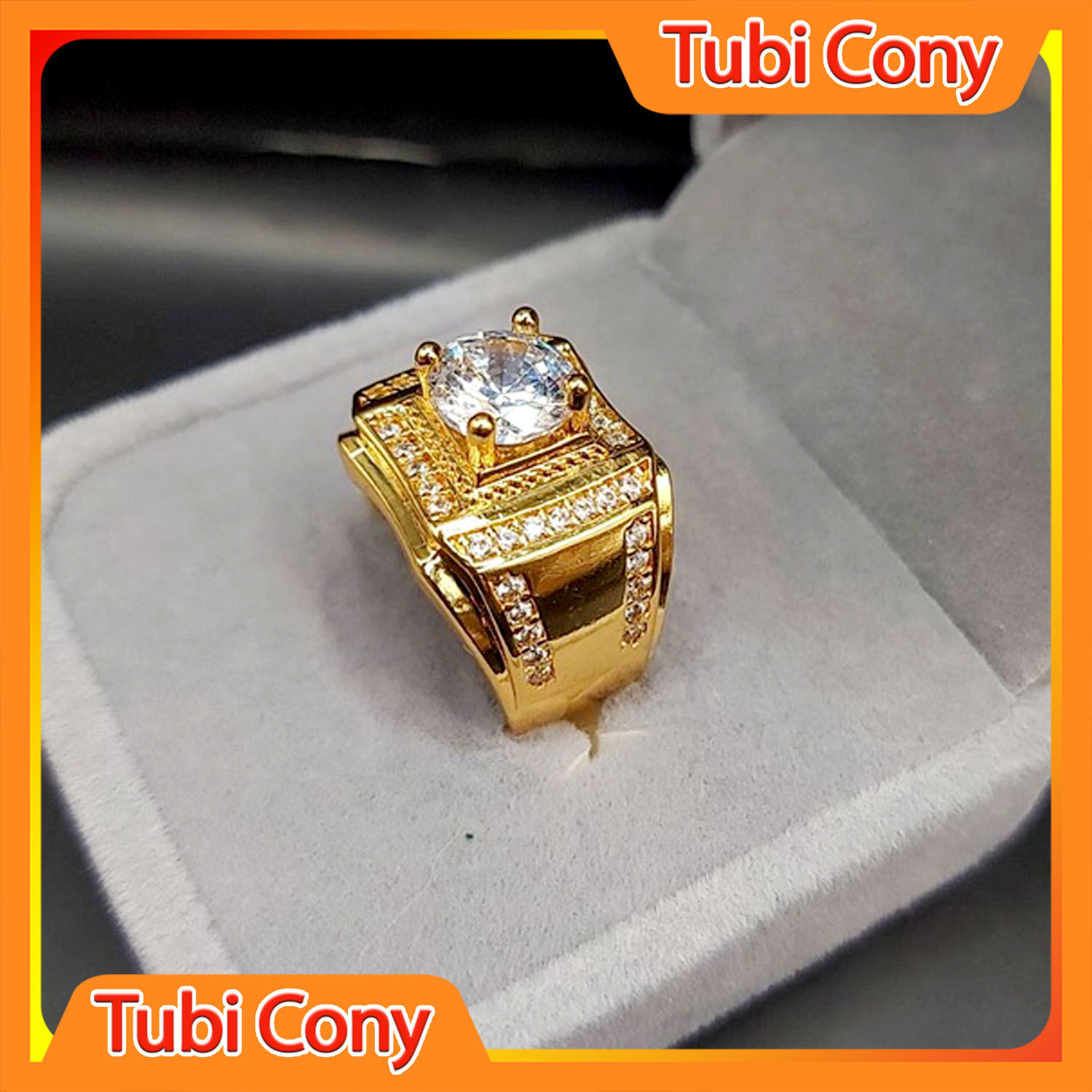  Nhẫn nam mặt vuông viền đá mạ vàng 18K - nhẫn nam viền đính đá trắng  N98 