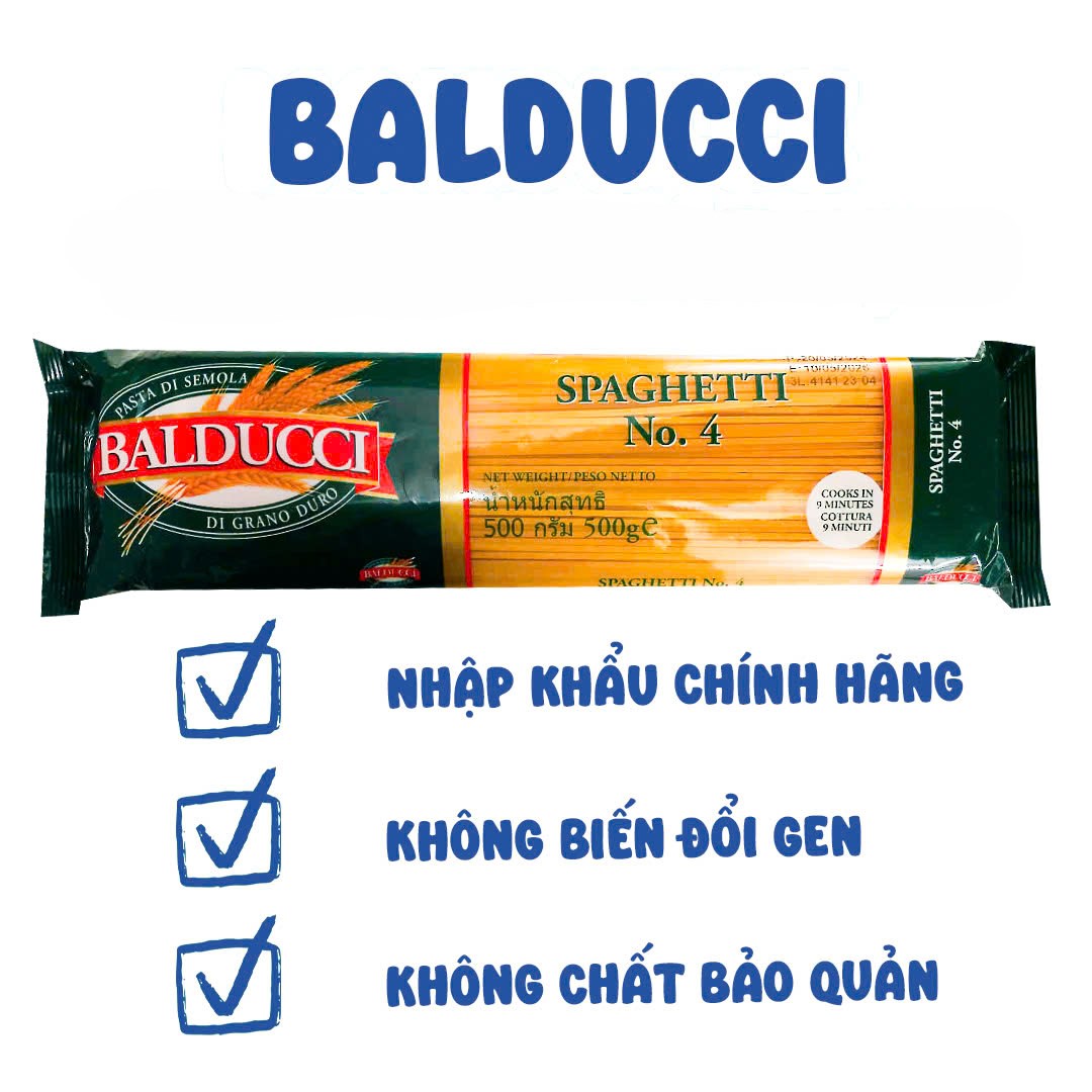 Gói mì Ý Spaghetti No.4 Balducci 500g, Mỳ Ý dạng sợi tròn, không biến đổi gen