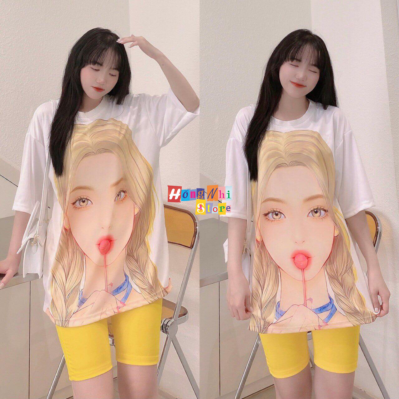 Set bộ thun áo tay lỡ hình cô gái m2 phối quần thun ngố dáng rộng oversize ulzzang - mm