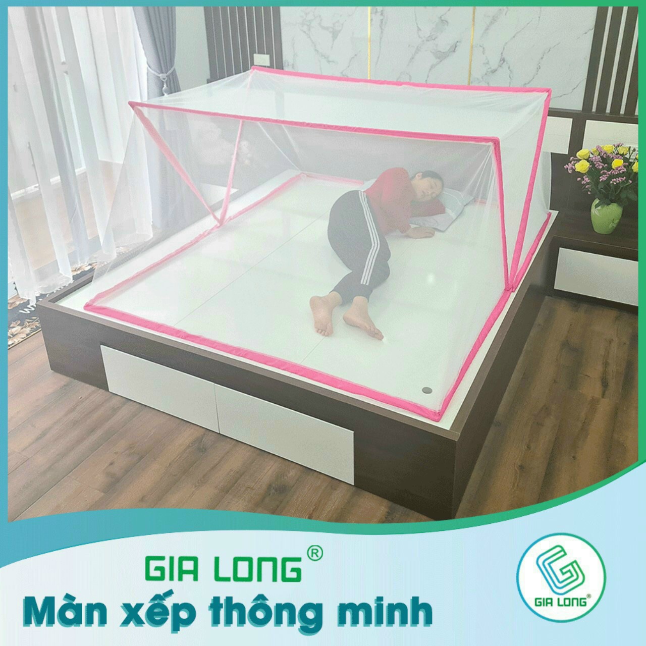 Mùng xếp gấp gọn thông minh chống muỗi Gia Long