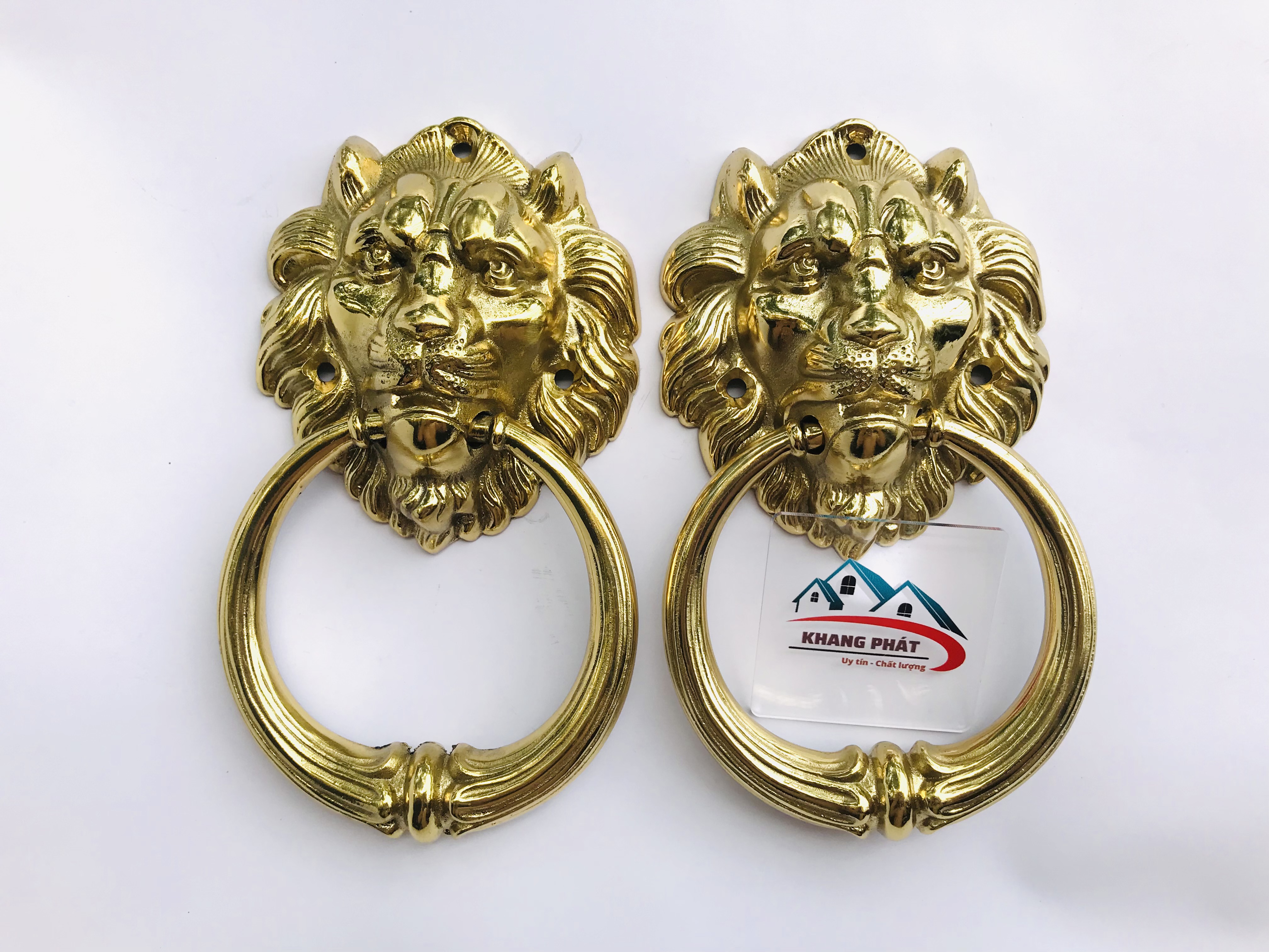 Tay nắm cửa mặt sư tử bằng đồng, mặt lân, hổ phù