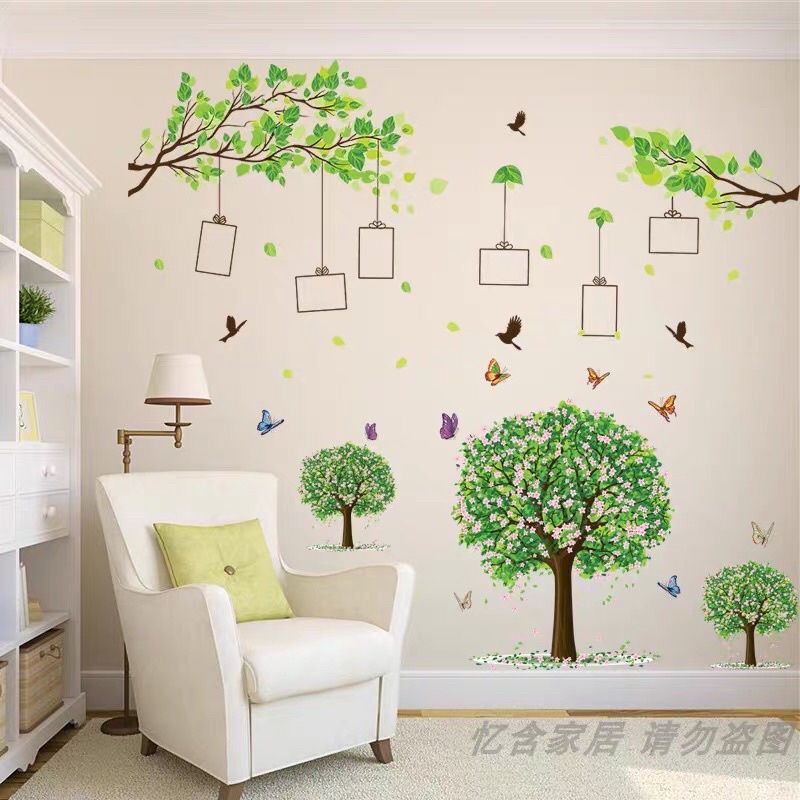 Decal dán tường cây khung ảnh và cây tán tròn