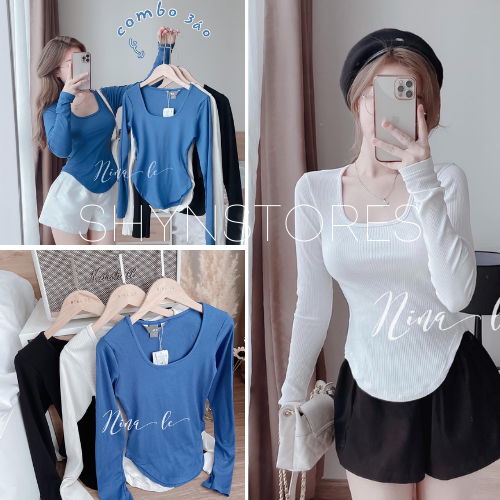 Áo thun body dài tay cổ vuông vạt bầu hot hit vải len tăm cao cấp Shynstores