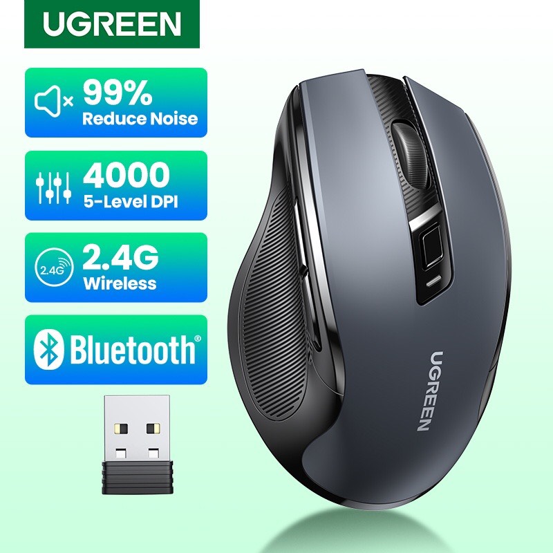 Ugreen chuột không dây 6 nút im lặng 5 cấp độ 4000dpi 2.4g kết nối usb mini buetooth 90855 hàng chính hãng