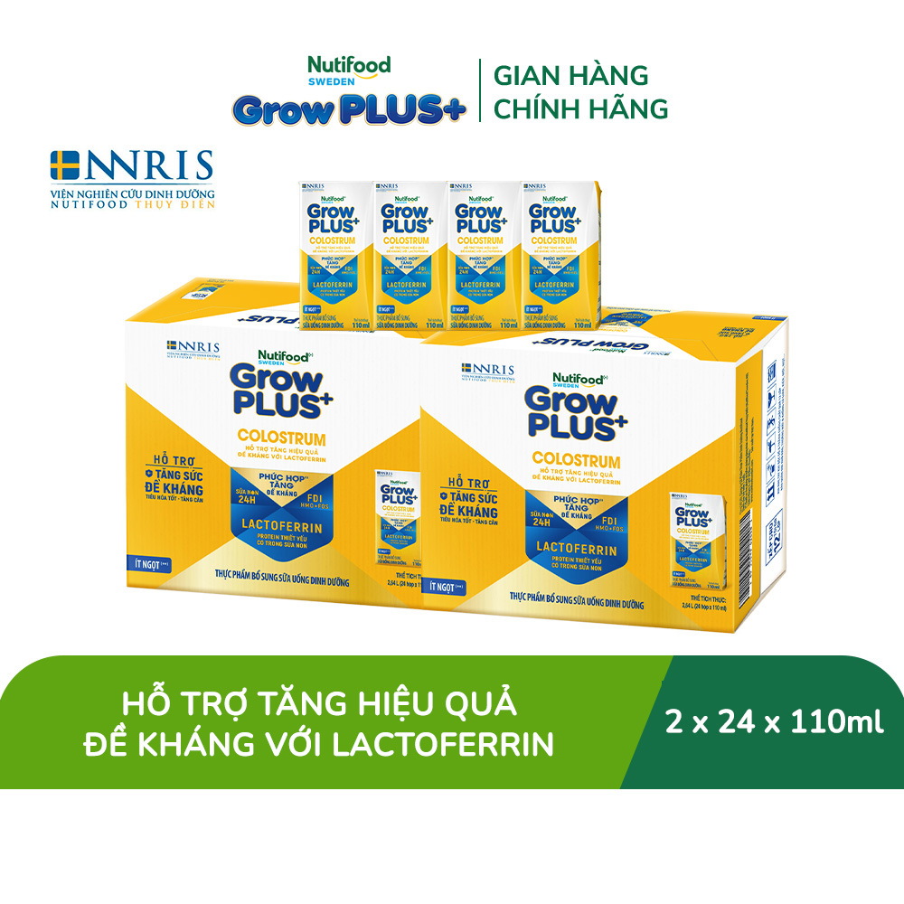 Combo 2 Thùng 24 hộp Sữa bột pha sẵn Nutifood Sweden GrowPLUS+ Colostrum Lactoferrin 110ml