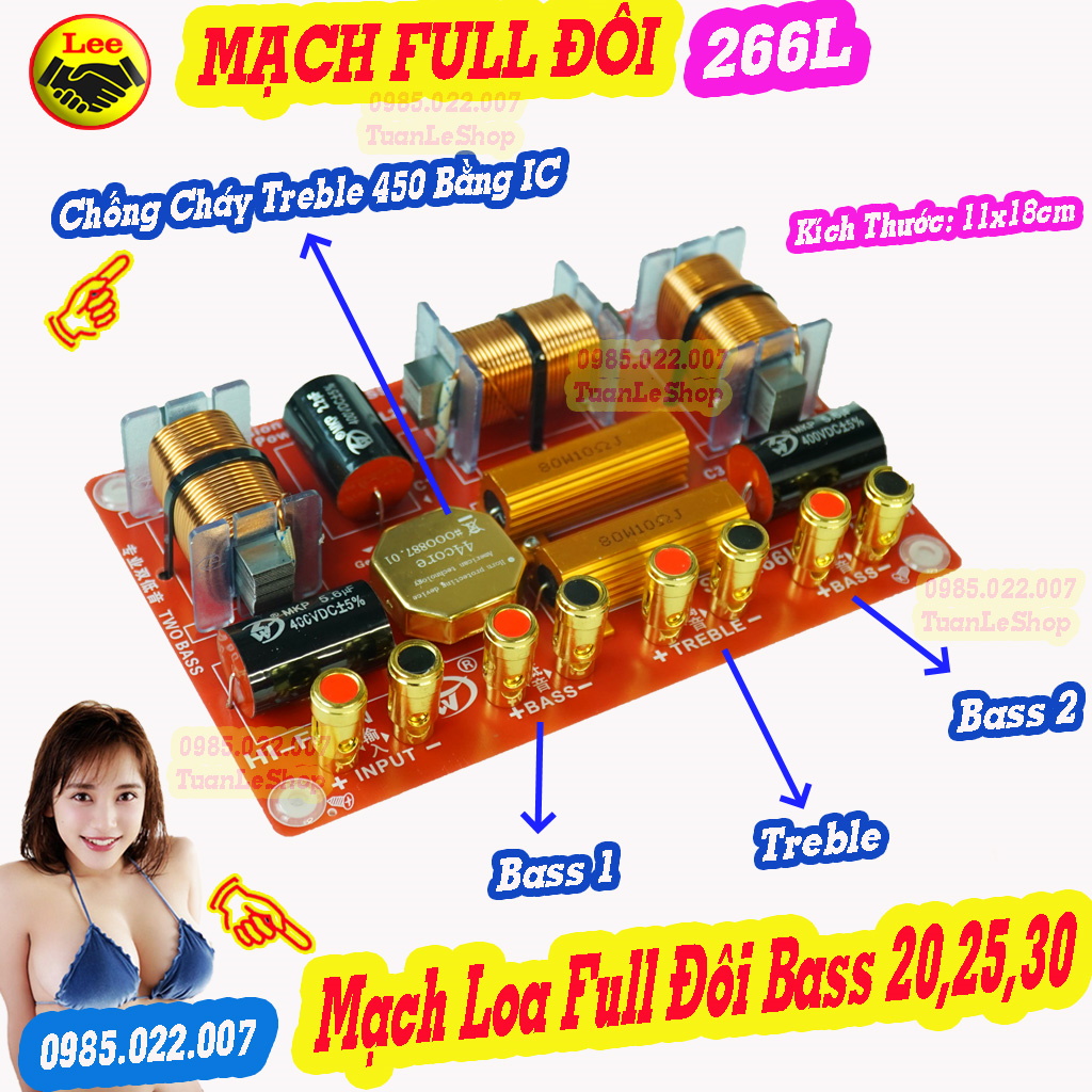 MẠCH FULL ĐÔI BASS 20,25,30 - MẠCH PHÂN TẦN 2 BASS 1 TREBLE SH 266L  - GIÁ 1 MẠCH - MẠCH LOA BASS ĐÔI BASS 25