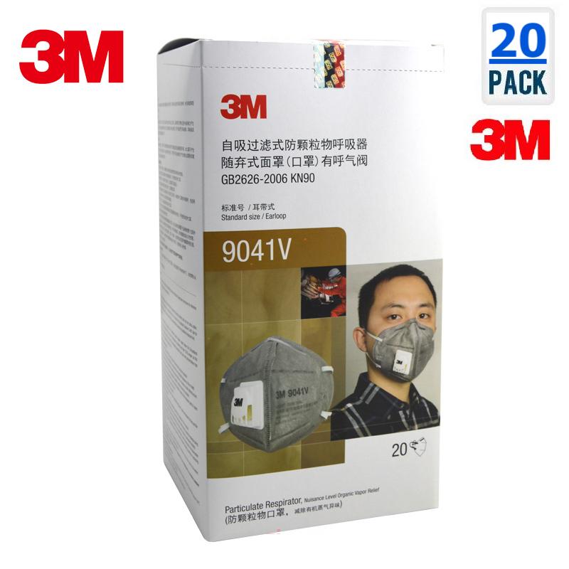 Bộ 20 cái khẩu trang than hoạt tính 3M 9041V hoặc 3M 9541V khẩu trang có đệm giúp êm mũi và có van 1 chiều lọc mùi hôi, lọc độc, kháng khuẩn, chống bụi siêu mịn PM2.5