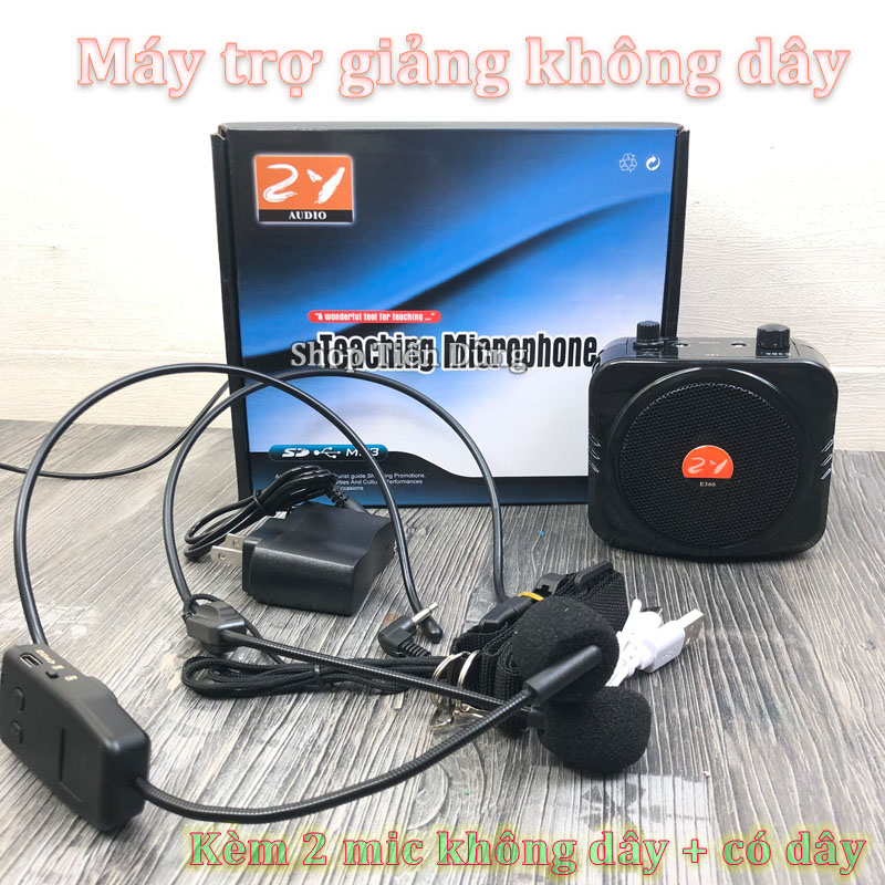 Máy trợ giảng e366 kết nối không dây hỗ trợ usb thẻ nhớ tf cổng aux 3.5 tặng 2 mic có dây và không dây