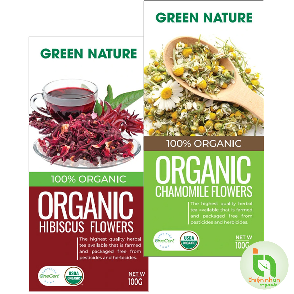 Trà hoa bụp giấm - hoa cúc la mã chamomile nguyên bông hữu cơ green nature 100g