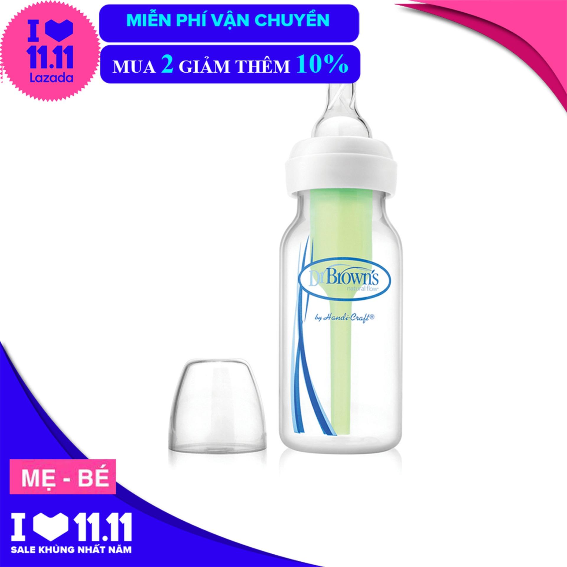 Bình sữa Dr Brown 120ml có van chống sặc cho bé, không BPA
