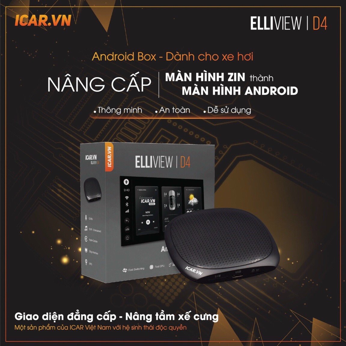 Android Box Ô Tô Icar Elliview D4 - Biến Màn hình Zin Thành Màn Hình Android.