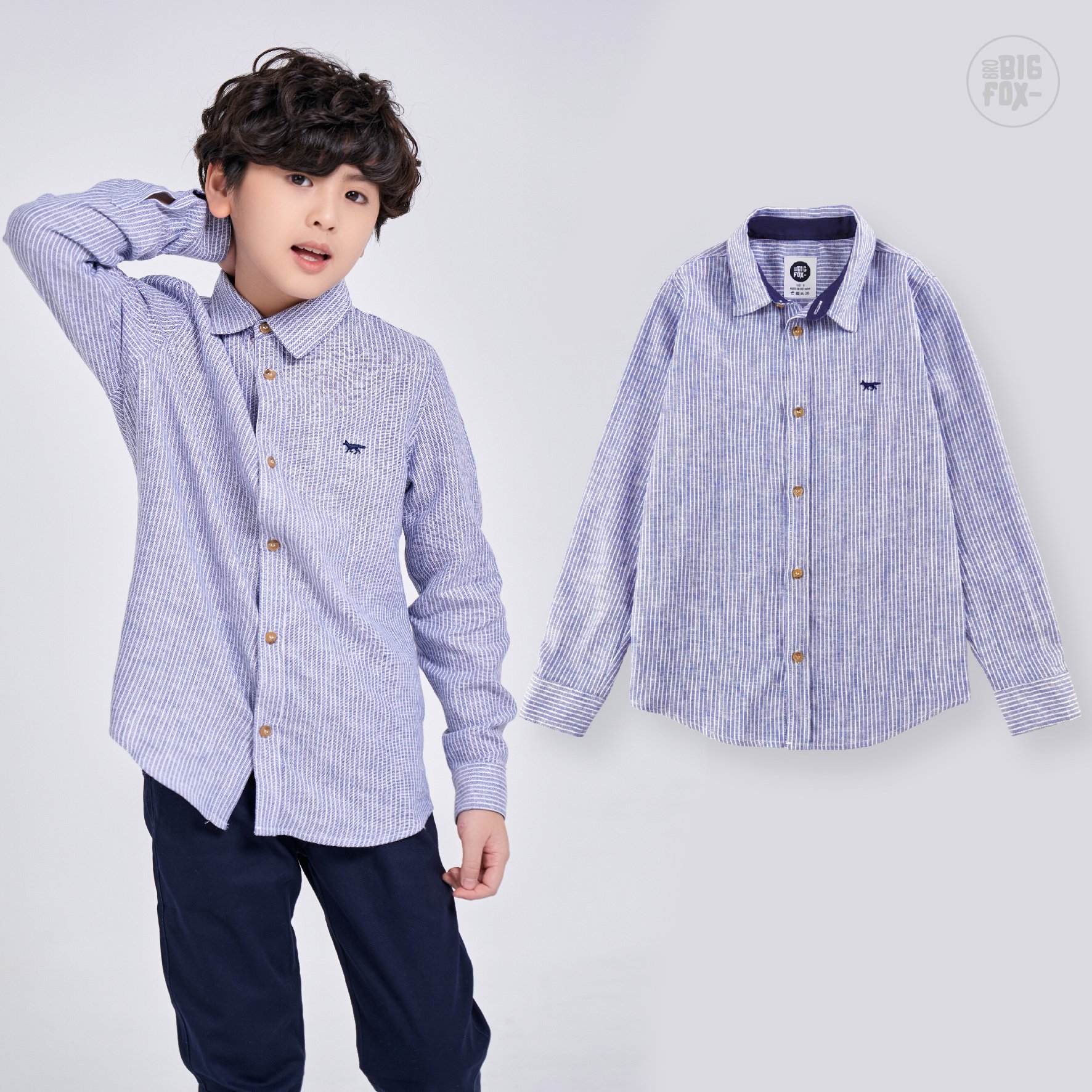 Áo sơ mi cho bé trai, Chất liệu linen mềm mịn, họa tiết kẻ sọc cá tính, mặc chúc tết du xuân cực đẹp 5 – 11 tuổi