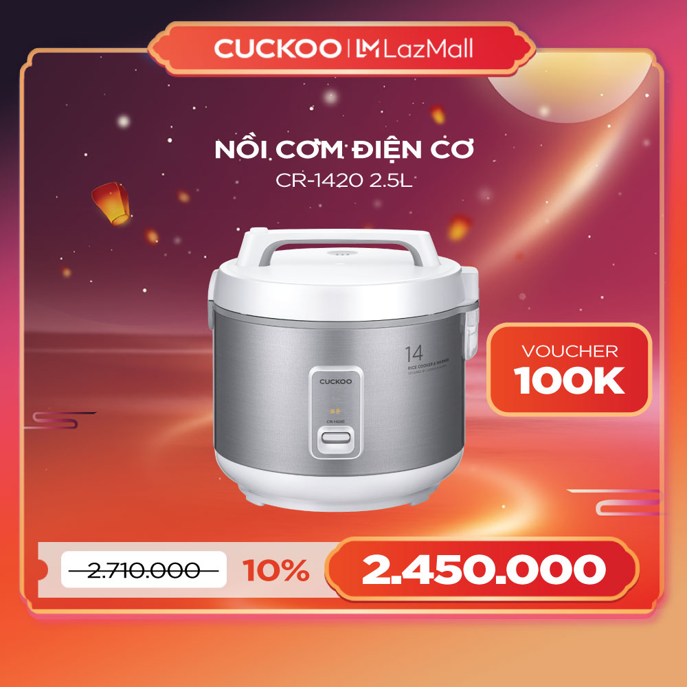 Nồi cơm điện Cuckoo 2,5 lít CR-1420 - Lòng nồi chống dính, thích hợp cho gia đình lớn và bếp ăn - Hàng chính hãng