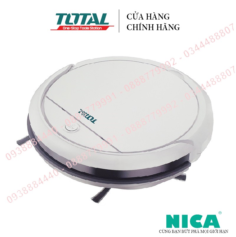 Máy hút bụi tự động dùng pin total tvcrr30201 di chuyển ngẫu nhiên để làm sạch khu vực được chỉ định. điện thế vào sạc: 110-240v kích thước máy : φ300*75mm. lực hút: :500~600pa