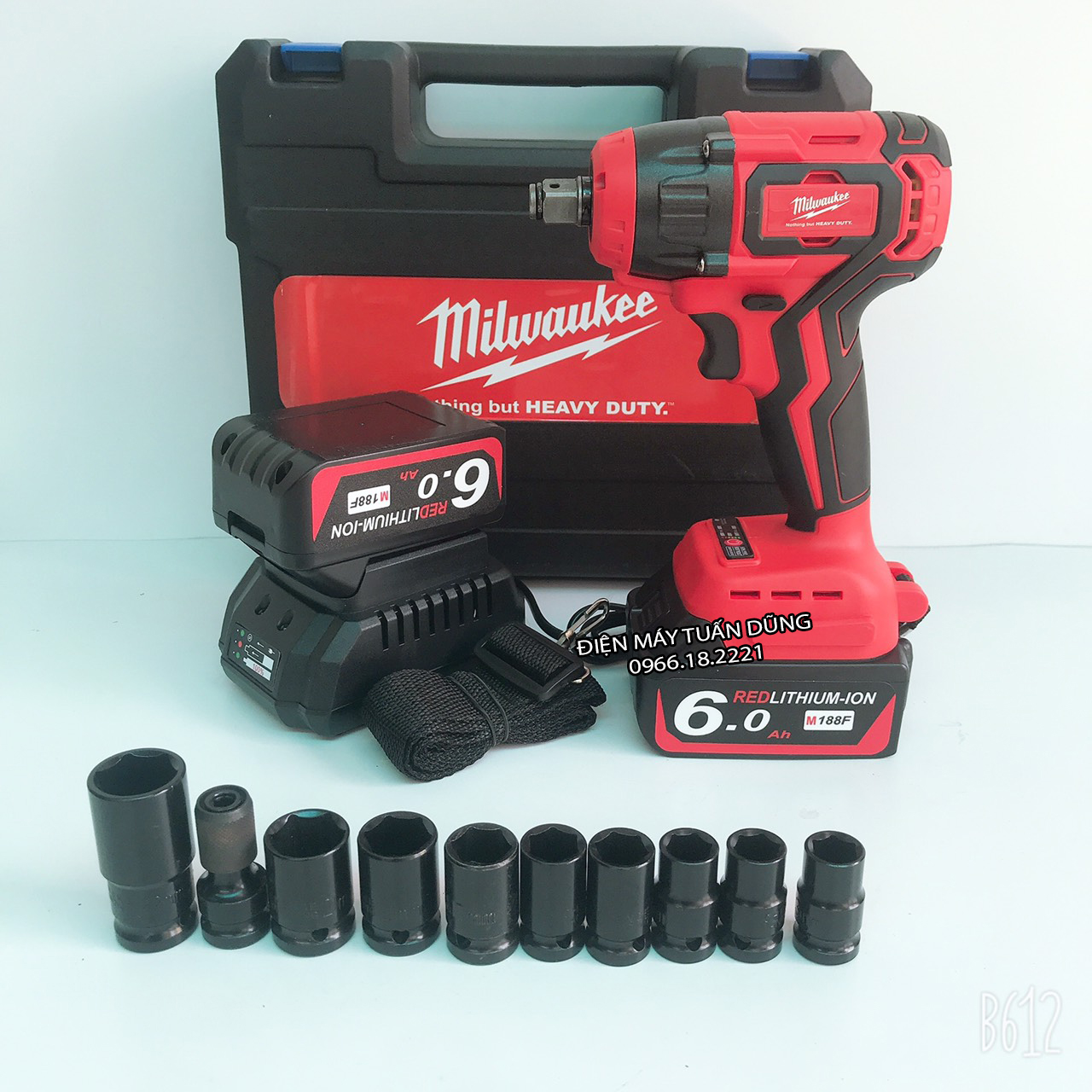 Máy siết bulong Milwaukee M188F - 3 ĐÈN LED KÈM 9 ĐẦU KHẨU VÀ ĐẦU CHUYỂN VÍT