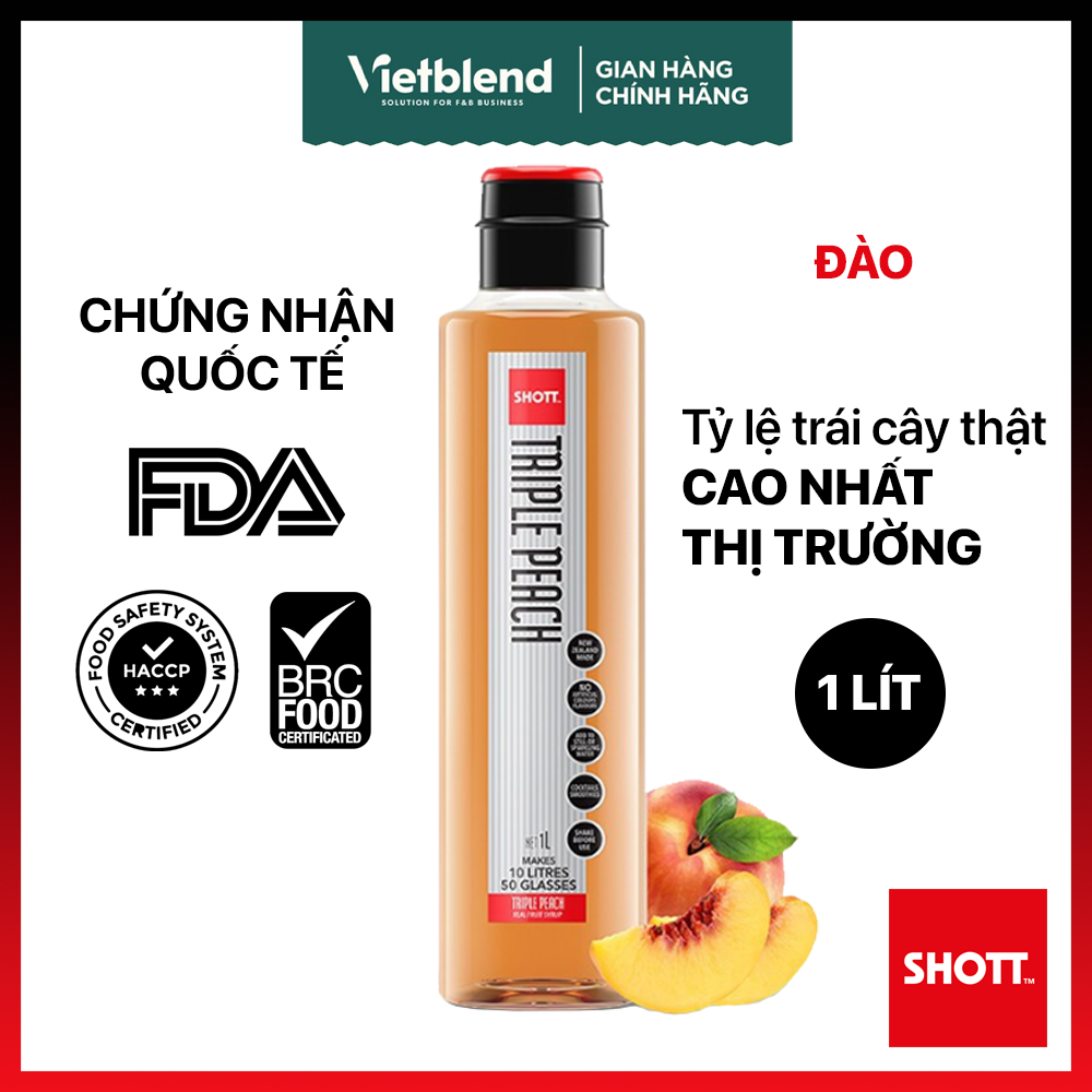 Syrup shott vị đào chai 1 lít - nguyên liệu pha chế đồ uống
