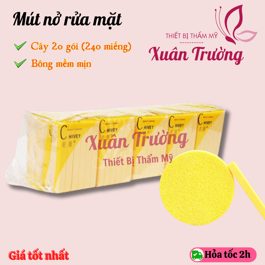 Cây 240 miếng bông mút rửa mặt Chivey