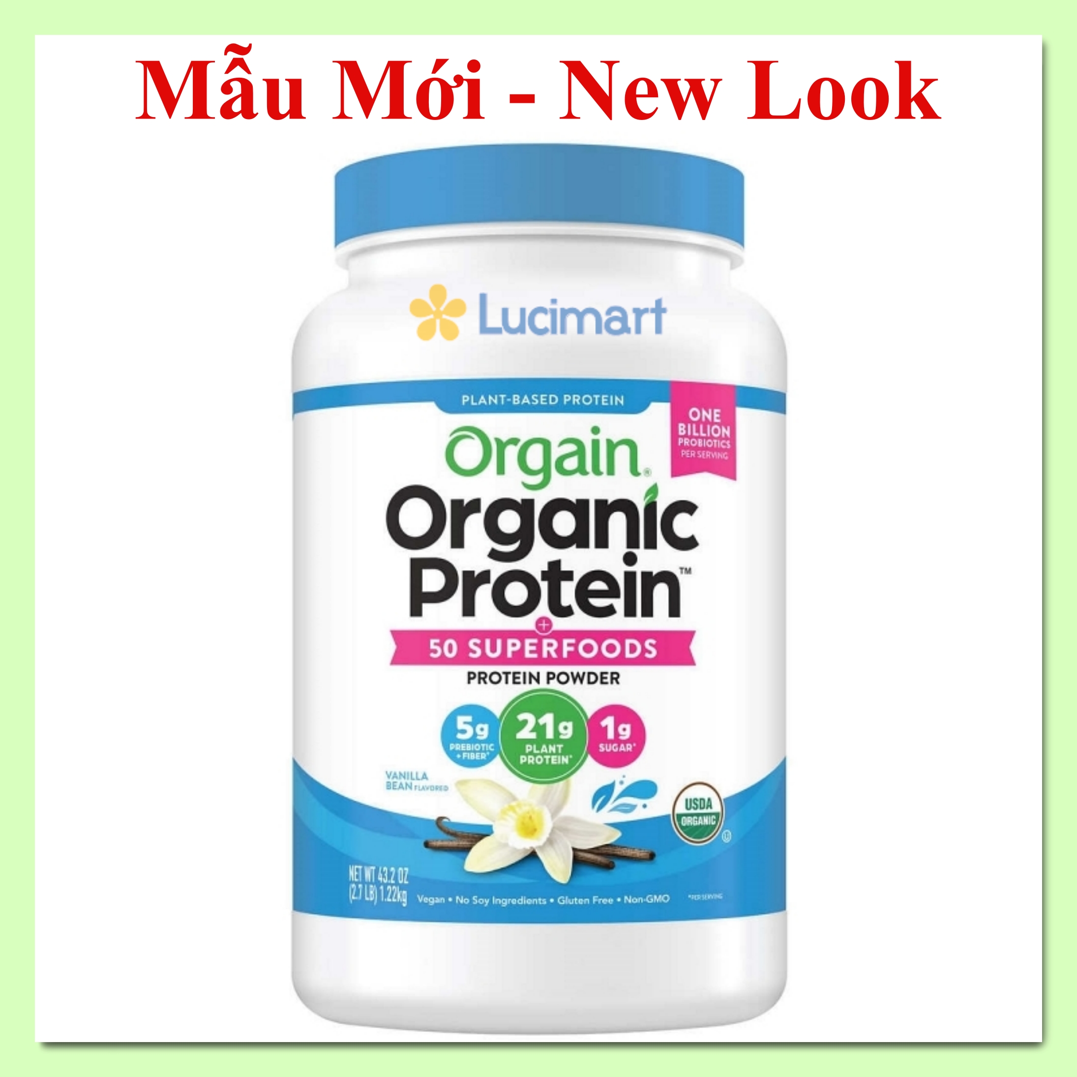 Bột đạm Orgain Organic Protein Powder bột đạm thực vật hữu cơ + 50 Superfoods, hương Vanilla 1.22kg [Hàng Mỹ]