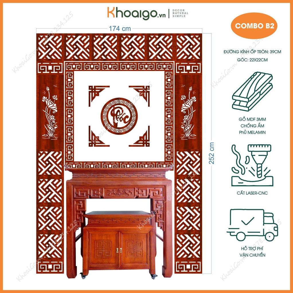 Bộ trang trí ban thờ, hoa văn trang trí phòng thờ gỗ mdf thái lan chống ẩm màu đỏ cánh gián, nâu óc chó cao cấp