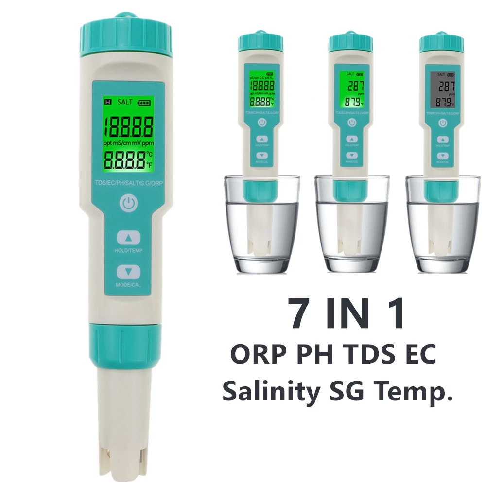 7 In 1 Digital ORP PH TDS EC Meter Salinity SG Temperature Tester Conductivity Water Filter Purity Pen with backlight