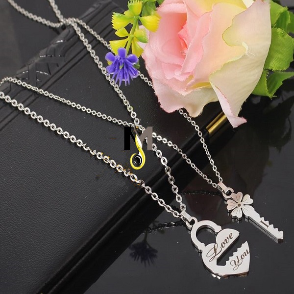 Dây chuyền cặp đôi Ổ khóa - Chìa khóa khắc chữ I LOVE YOU Ý NGHĨA