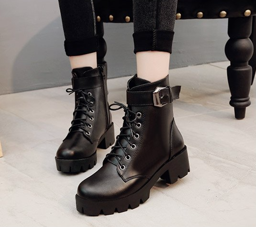 Giày boot nữ cổ ngắn CỘT DÂY đế bảng GÓT 5CM hiện đại GBN25