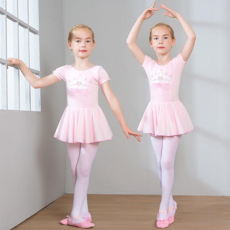 Váy múa ballet ngắn tay hồng tím trắng đậm Memoti Shop
